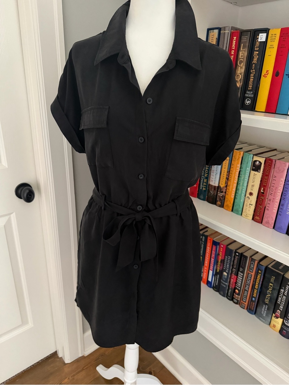 Evereve Black Button-Front Shirt Dress